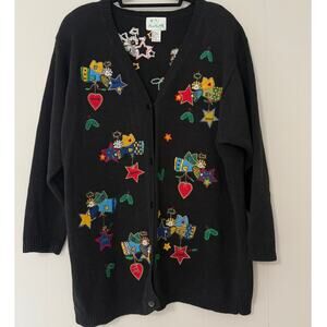 Quacker Factory Size 1X Long Sleeve Button Front Angel Christmas Sweater